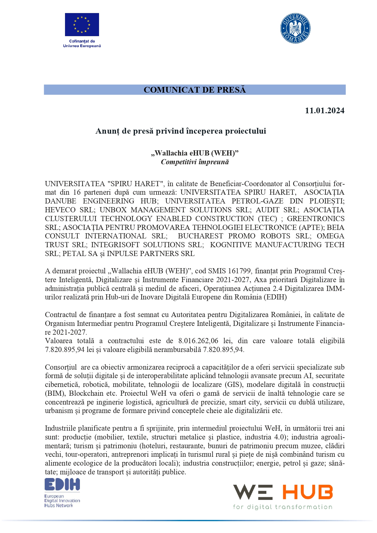 Comunicat Presa Lansare proiect Wallachia eHUB WEH page 0001