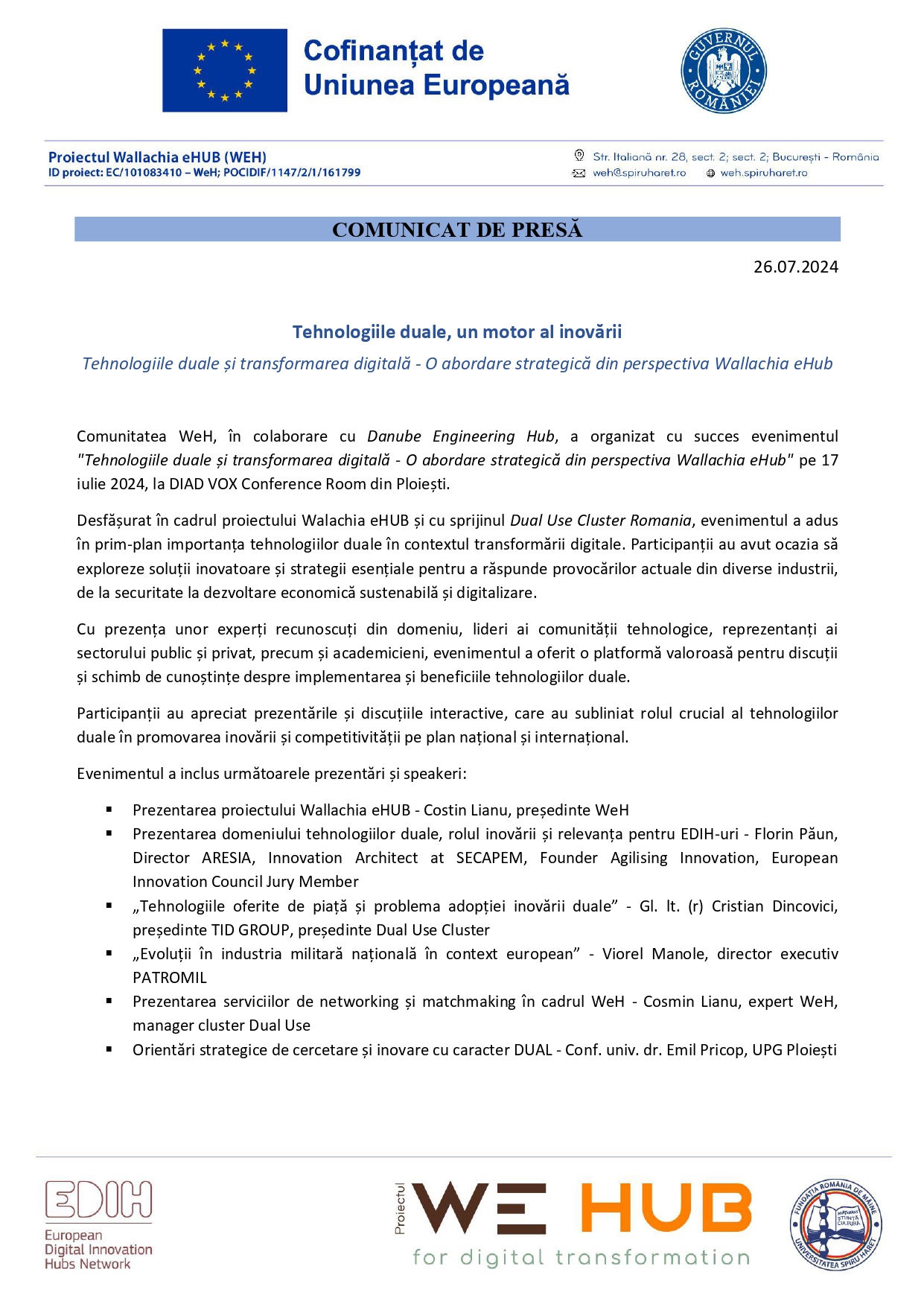 Comunicat Tehnologii duale motor al inovarii WEH page 0001