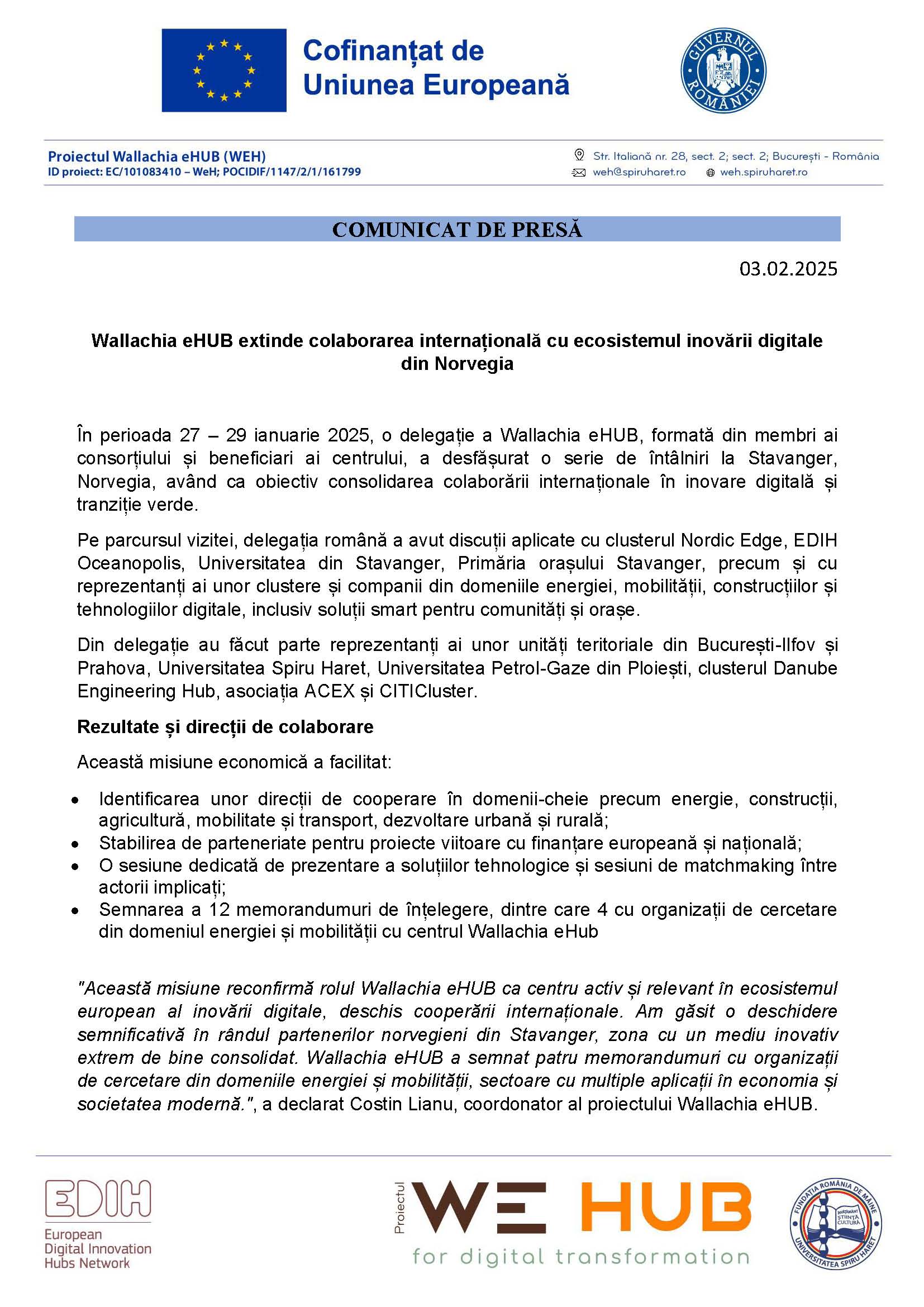 Comunicat WEH extinde colaborarea internationala Page 1